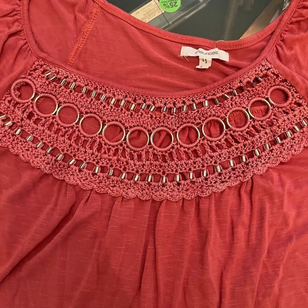 Maunces Large Coral Top Blouse Silver Rings - Picture 4 of 10